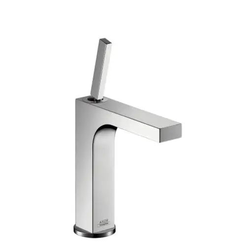 Einhebel-Waschtischmischer aus Chrom von AXOR mit quadratischem Design und seitlichem Hebel zur Steuerung des Wasserflusses.
